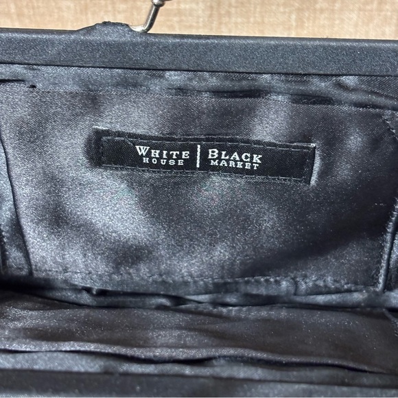 White House Black Market Black Ruffle Evening Clutch Purse Shoulder Bag Satin - Picture 2 of 6